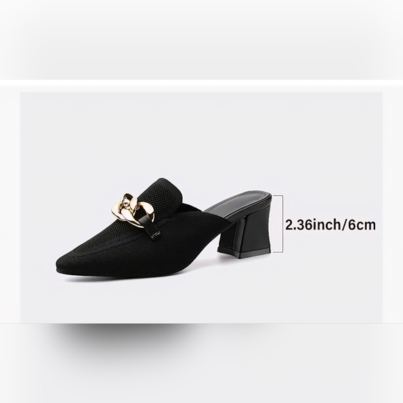 Women's Knit Pointed Toe Chunky Heel Mules #939 - Picture 13 of 15